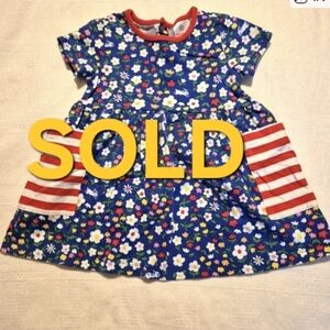 Hanna Andersson girls size 85 or 2T floral & bunny dress striped pockets VVGUC